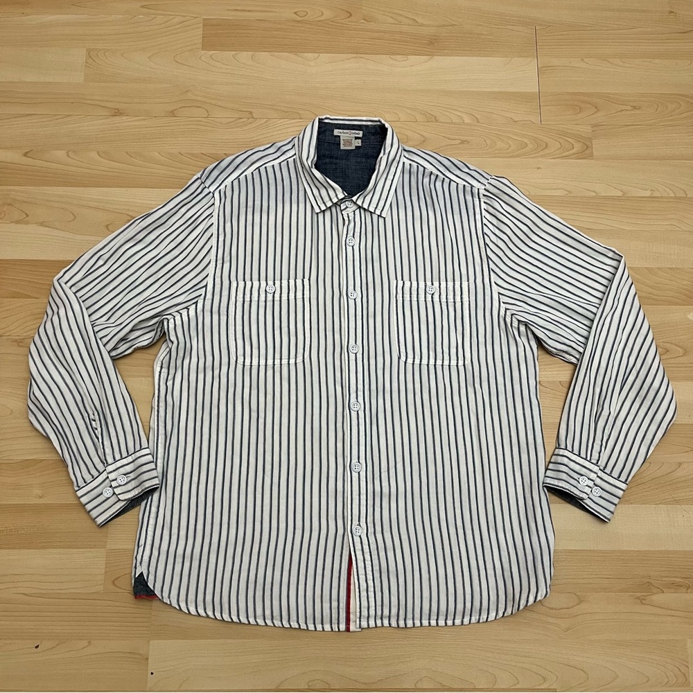 Carbon 2 Cobalt Shirt Men’s Large White Striped Long Sleeve Button Up Cotton